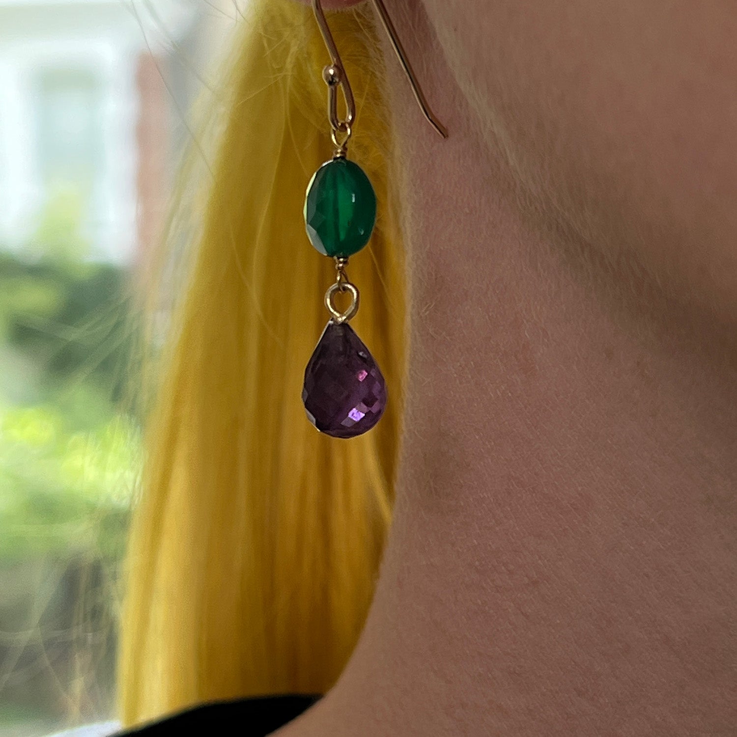 Limited Edition Green Onyx And Amethyst Pear Earrings