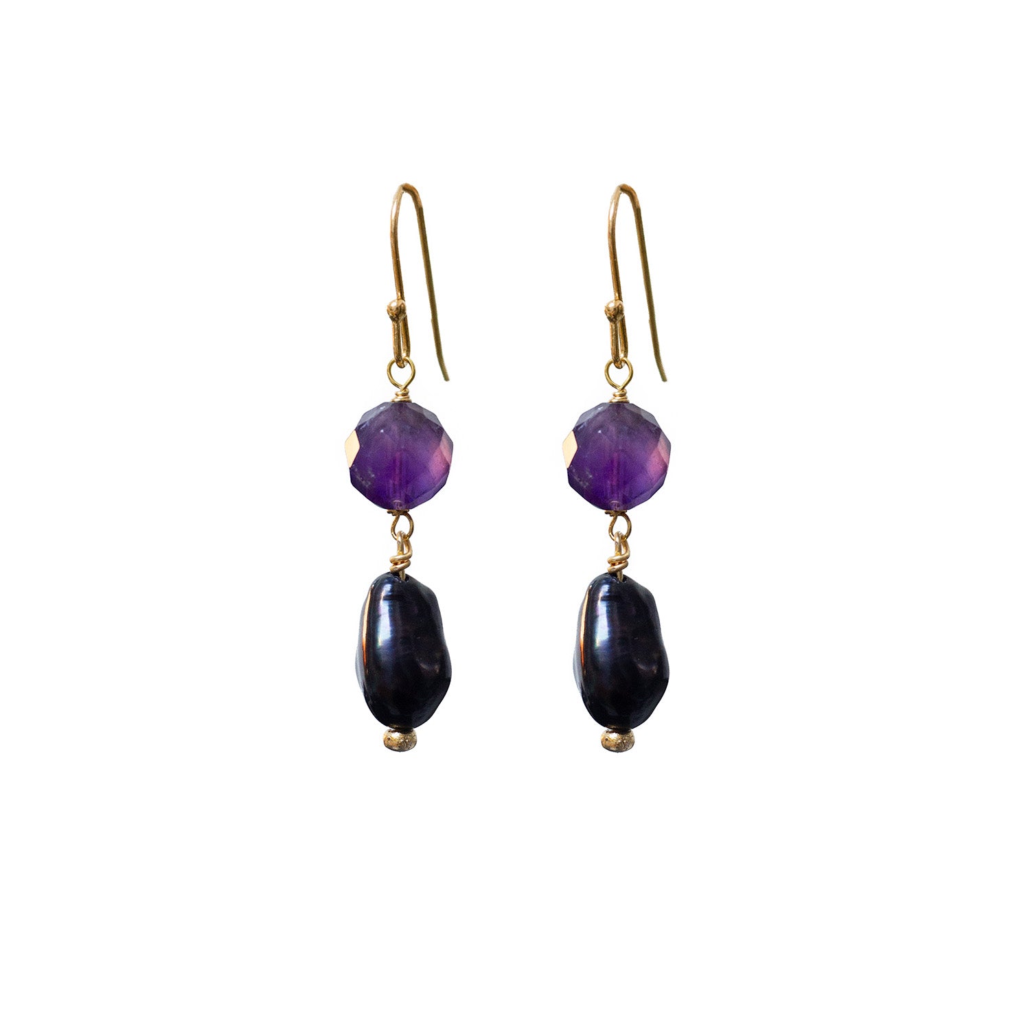 Amethyst And Black Pearl Earrings