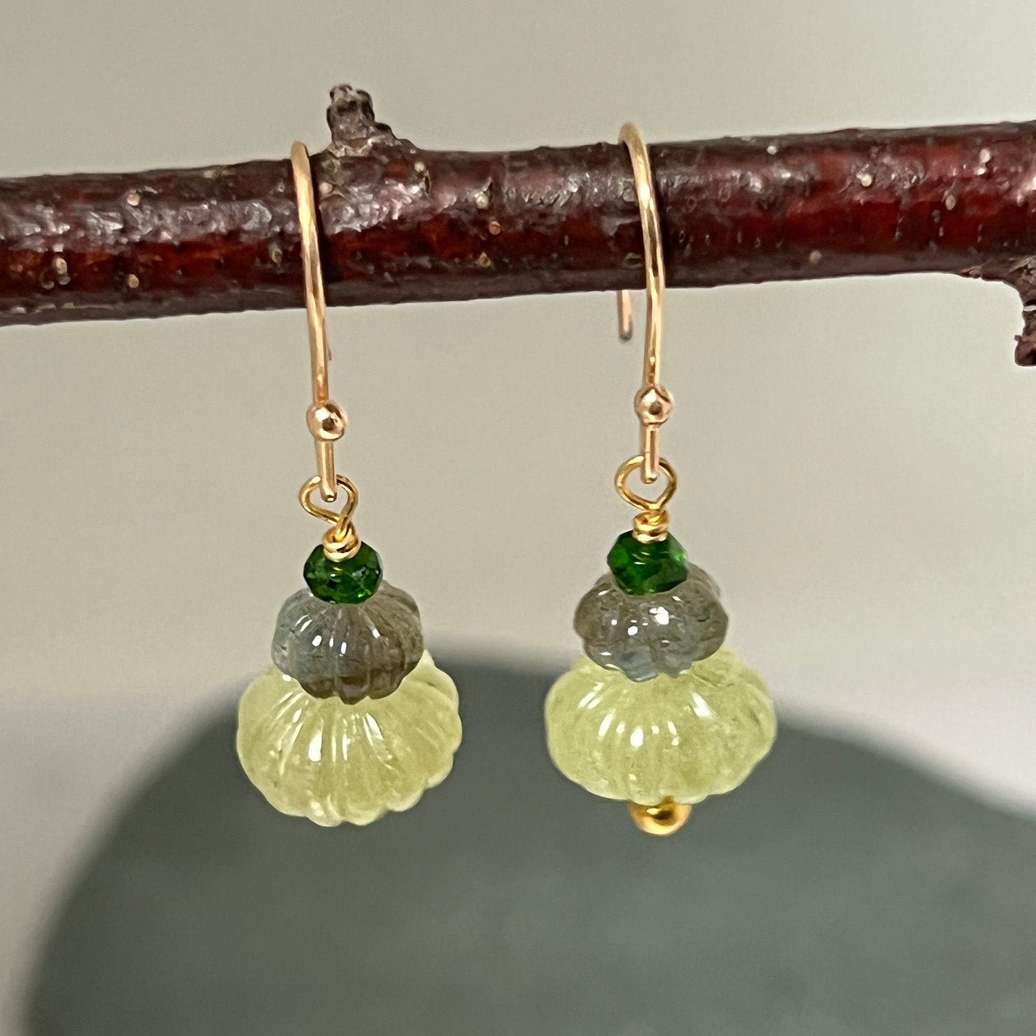 Earth Trio Earrings With Vasonite, Labradorite & Green Diopside