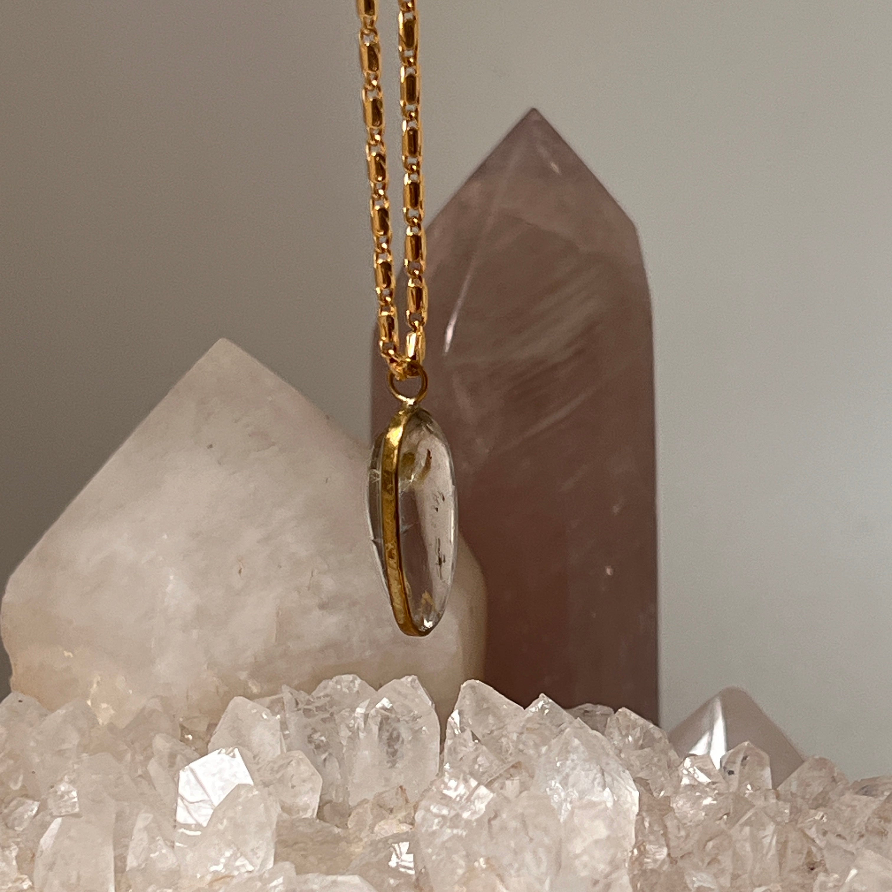 Unique Freeform Rutil Quartz Bezel Pendant on Stella chain