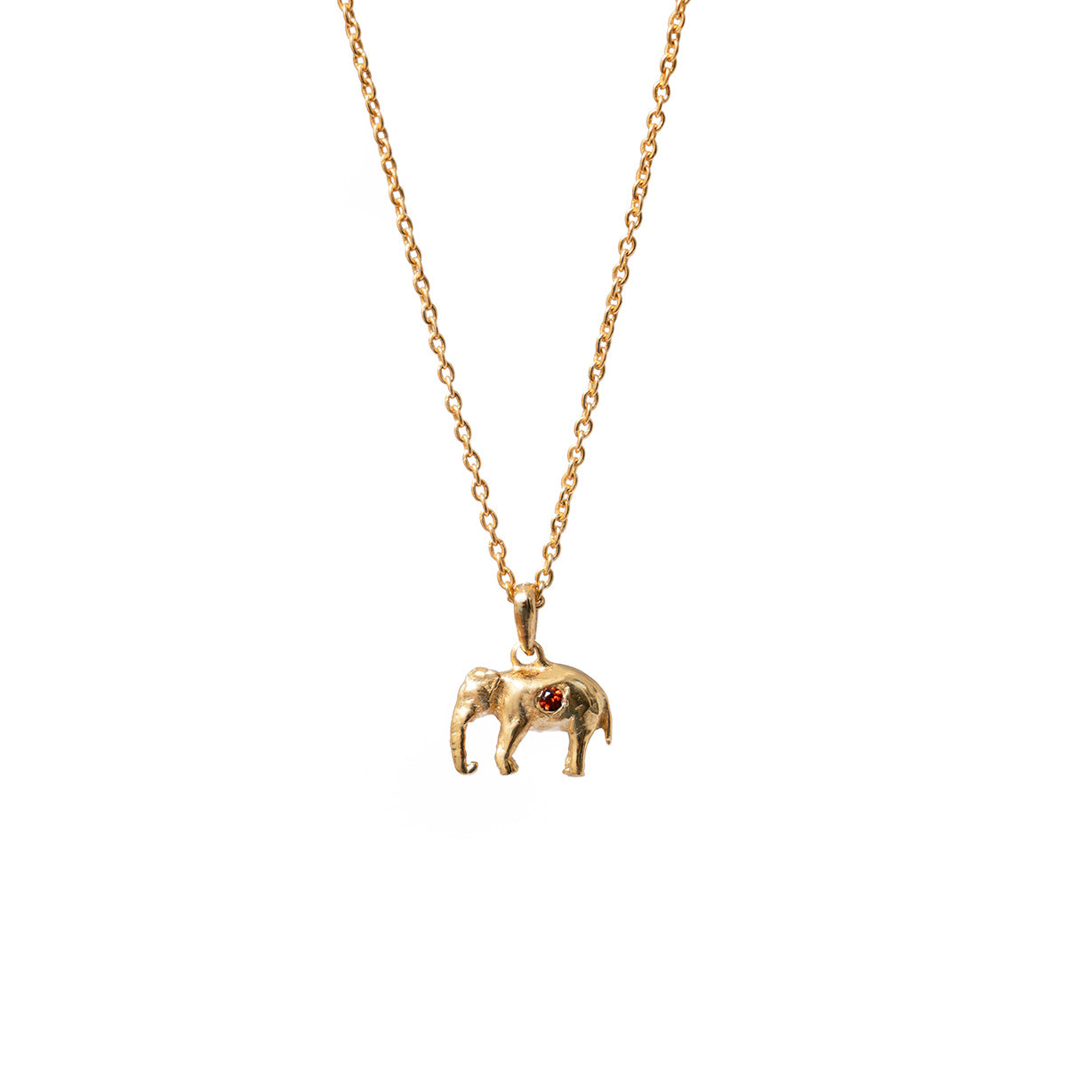 Tiny Elephant Pendant With Ruby On Long Simple Chain