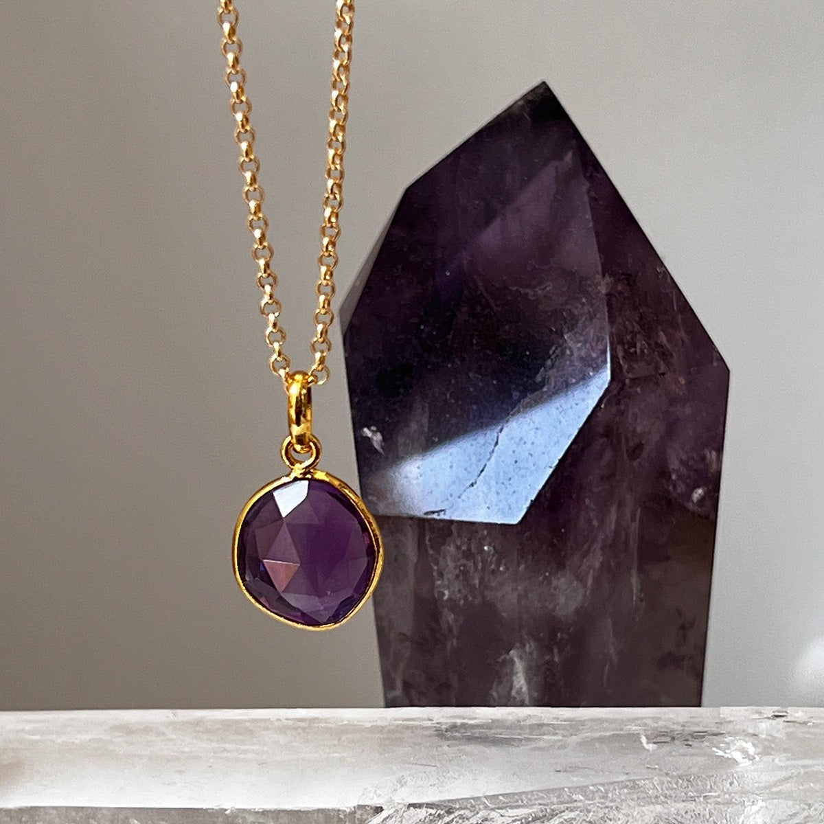 Faceted Amethyst Pendant — Baby Belcher Chain