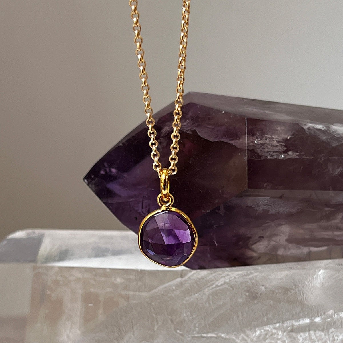 Faceted Amethyst Pendant — Baby Belcher Chain