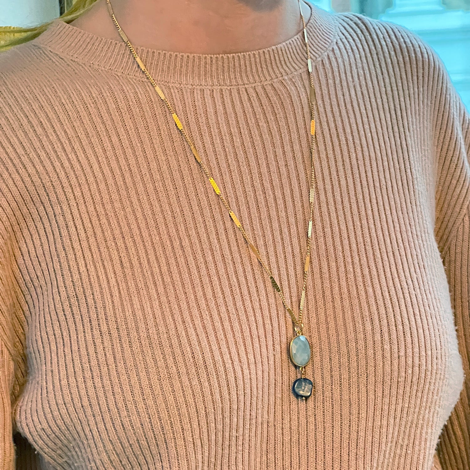 Freefrom Blue Opal And Kyanite On Flat Chain