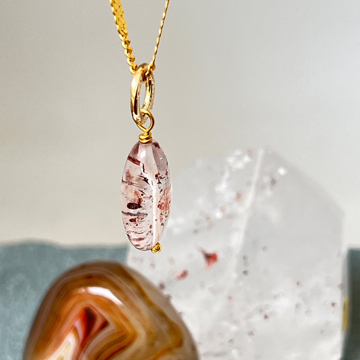 Gita Pendant With Harlequin Quartz On Long Flat Chain