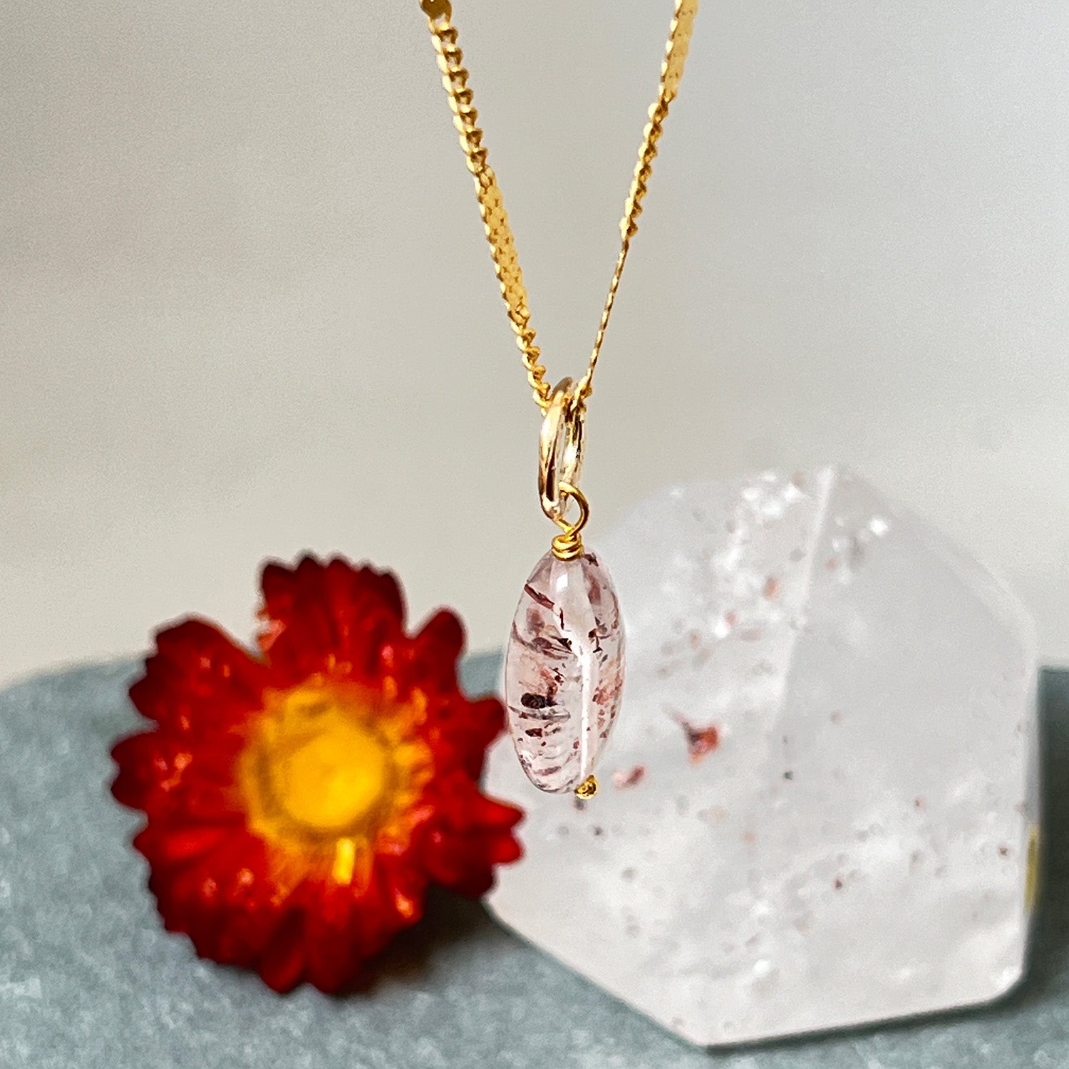 Gita Pendant With Harlequin Quartz On Long Flat Chain