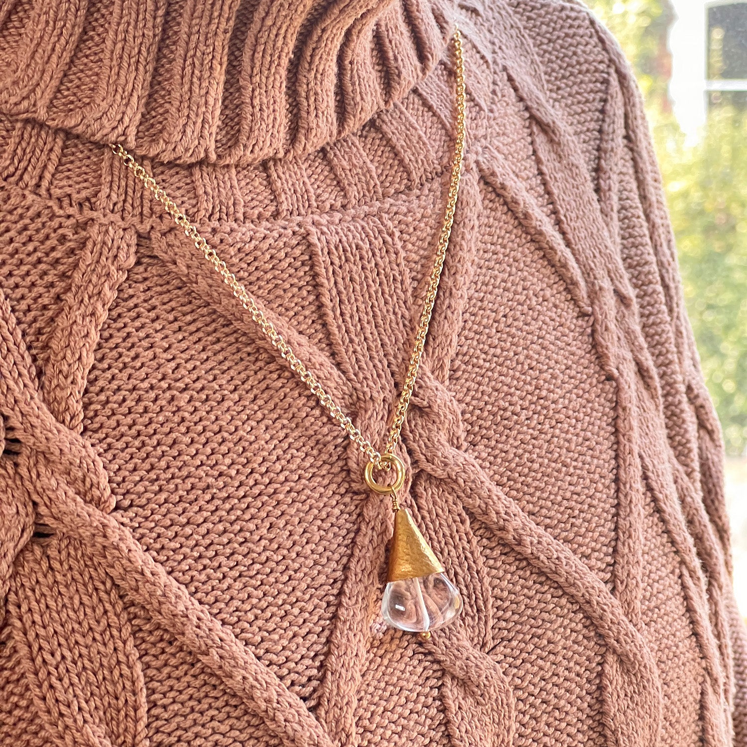 Rock Crystal Drop On Long Belcher Chain