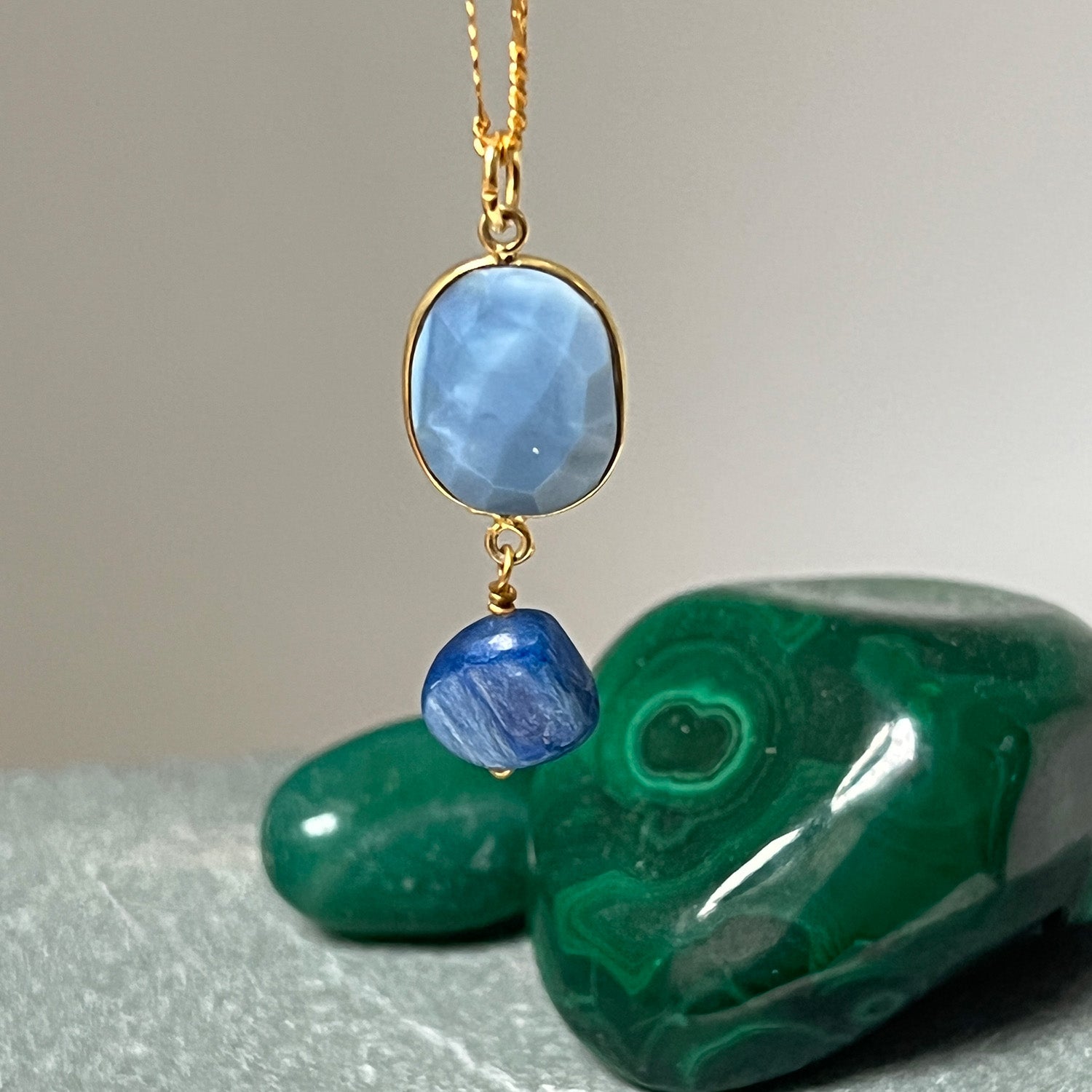 Freefrom Blue Opal And Kyanite On Flat Chain