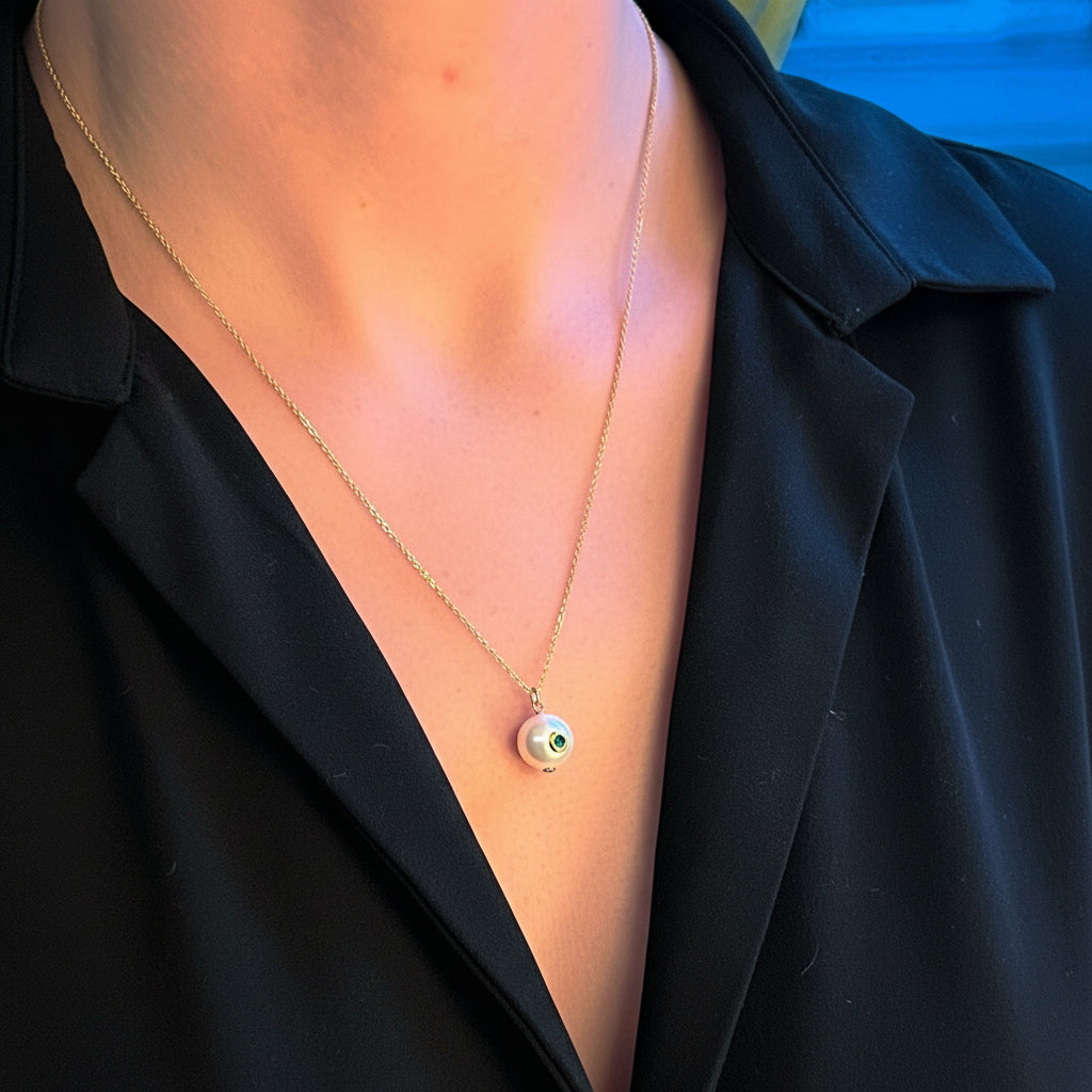 Single Pearl And Gemstone Pendant Necklace