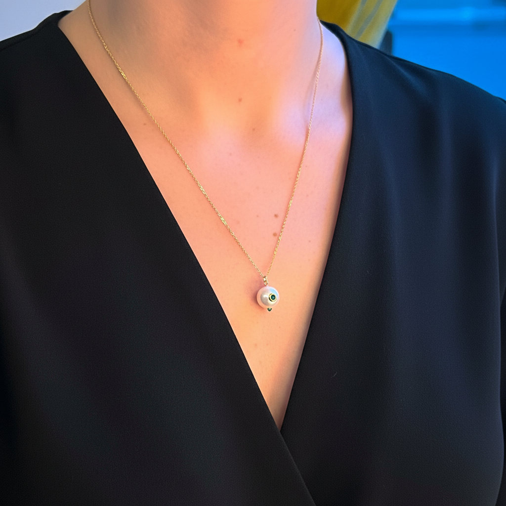 Single Pearl And Gemstone Pendant Necklace