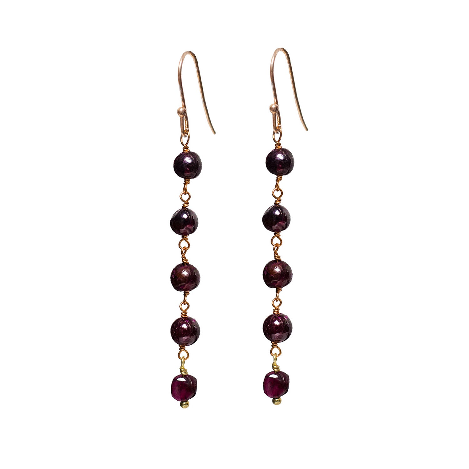 Organic Five Stone Round Garnet Earrings