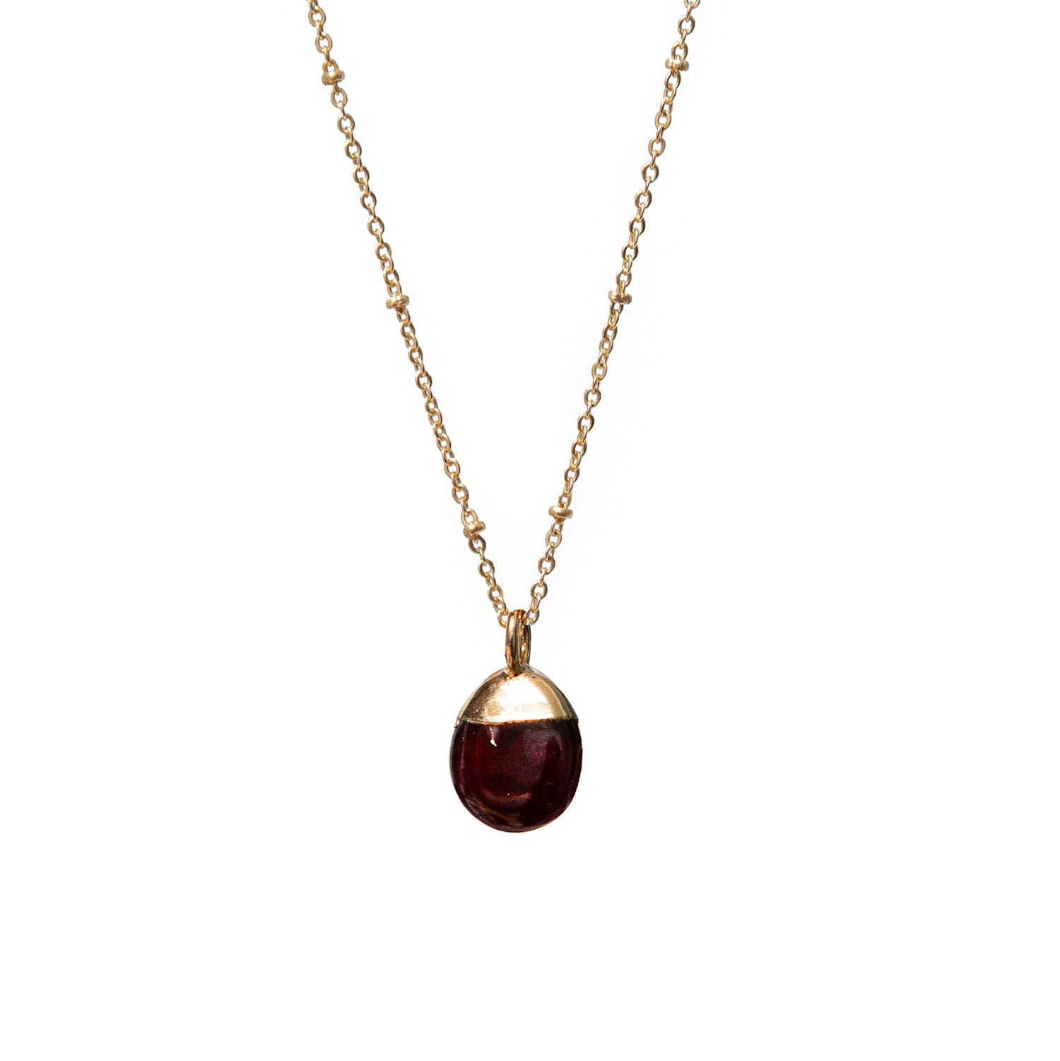 Mini Pebble Pendant Garnet On Short Satellite Chain