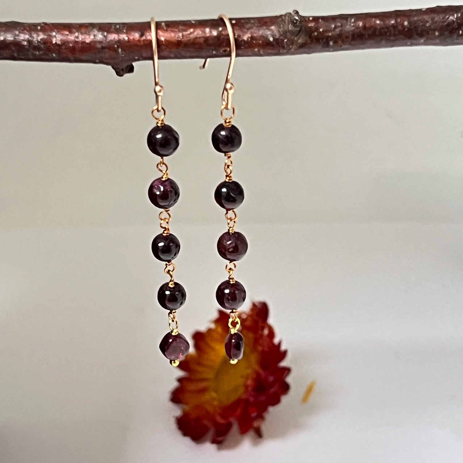 Organic Five Stone Round Garnet Earrings