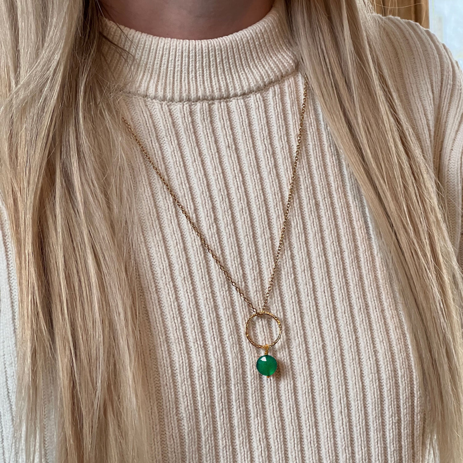 Margaret Pendant Green Onyx On Long Simple Chain