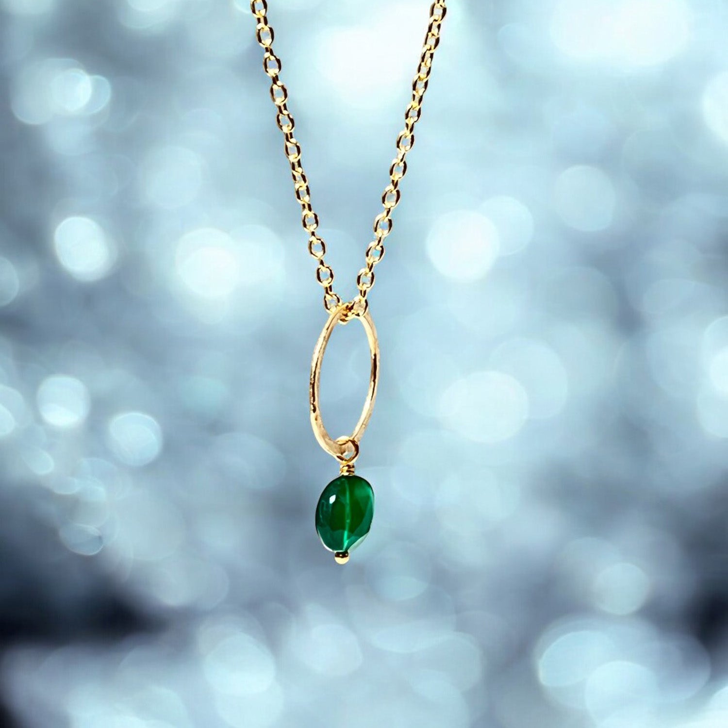 Margaret Pendant Green Onyx On Long Simple Chain