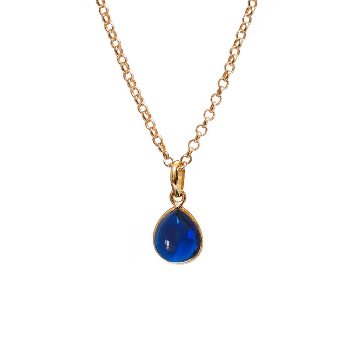 Blue Glass Teardrop Pendant On Short Baby Belcher