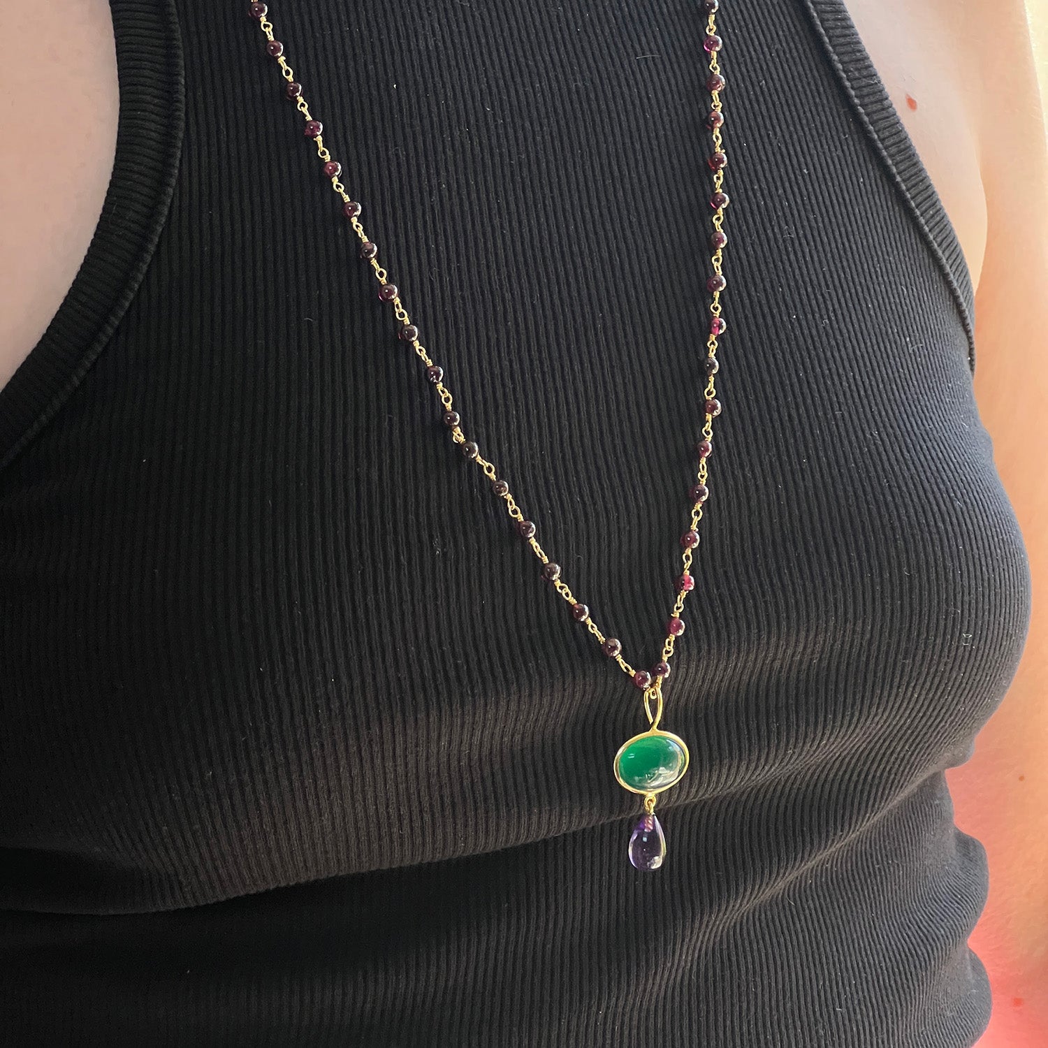 Grace Green Onyx And Amethyst Pendant