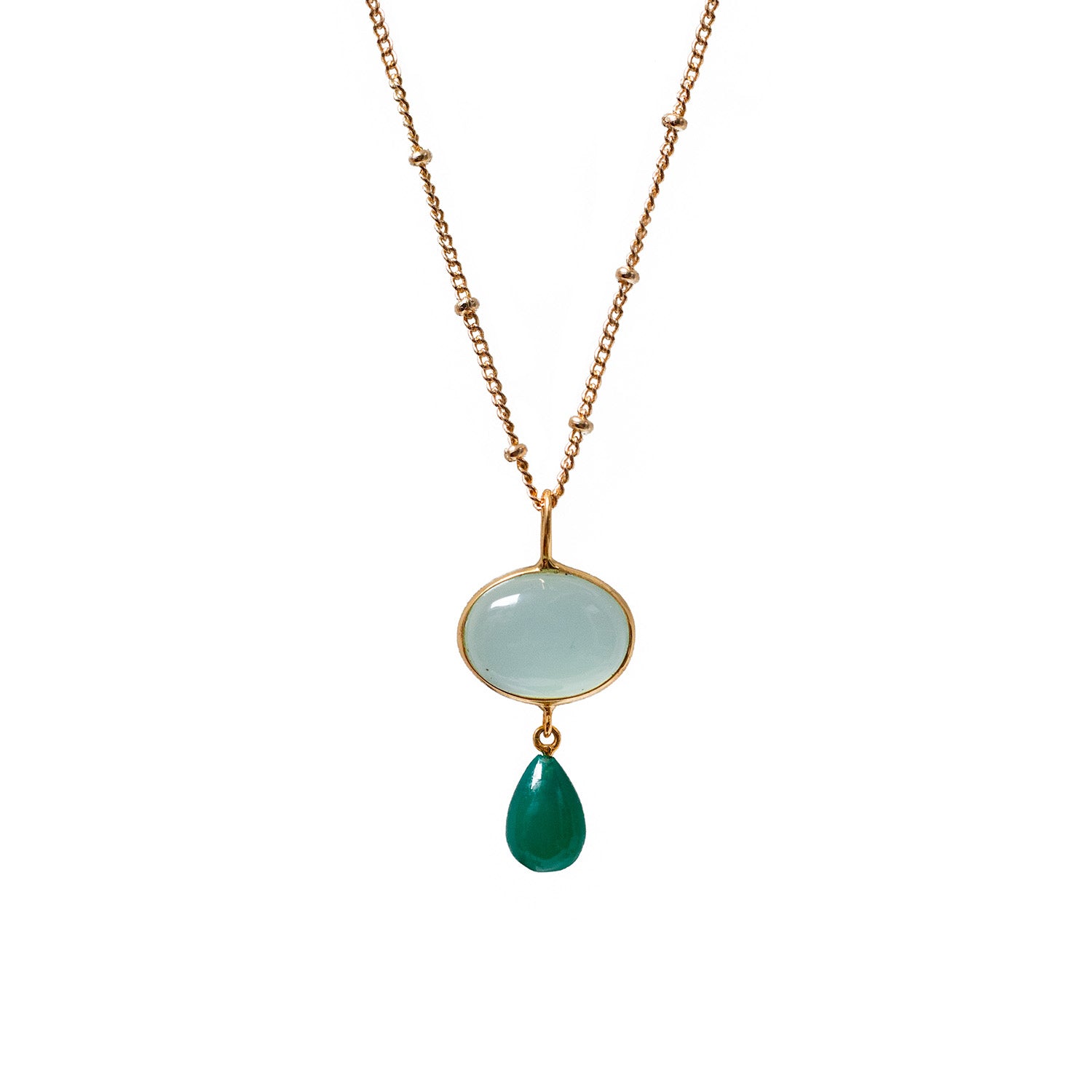 Grace Aqua Chalcedony And Green Onyx Pendant On Short Satellite Chain