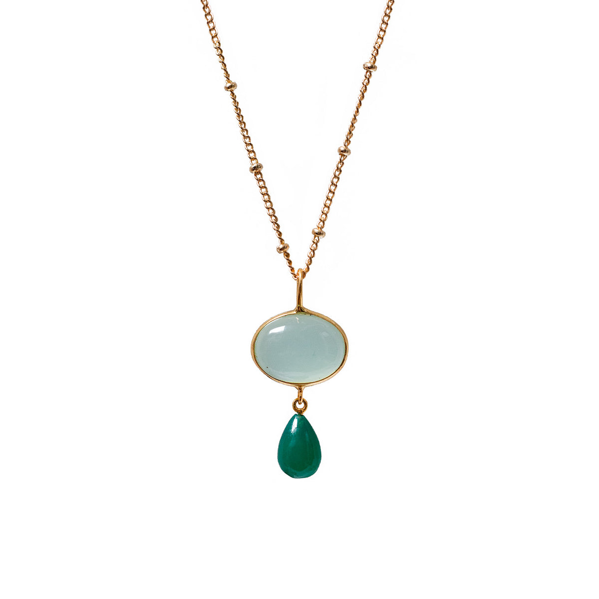 Grace Aqua Chalcedony And Green Onyx Pendant On Short Satellite Chain