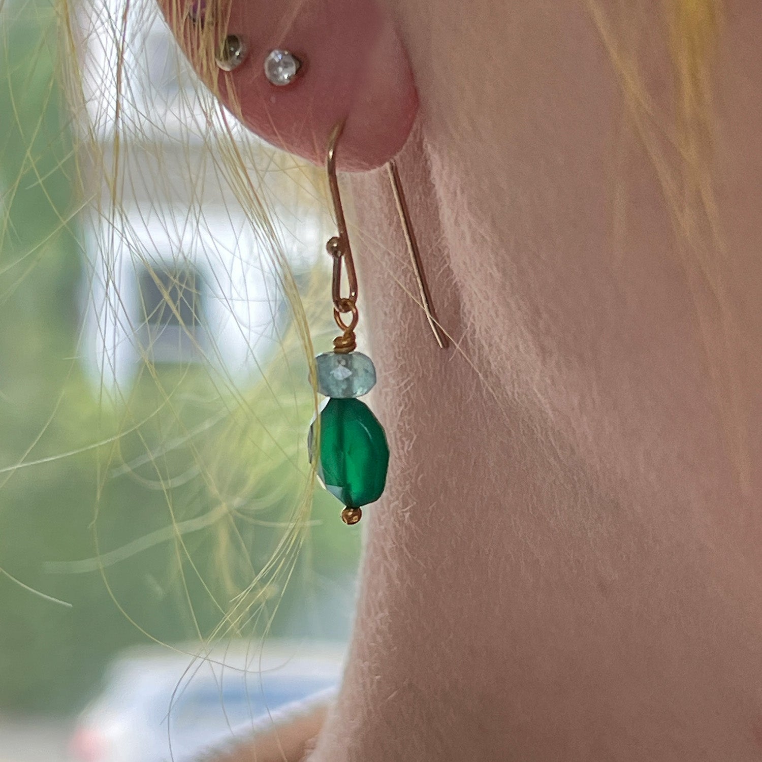 Round Green Onyx And Apatite Earrings