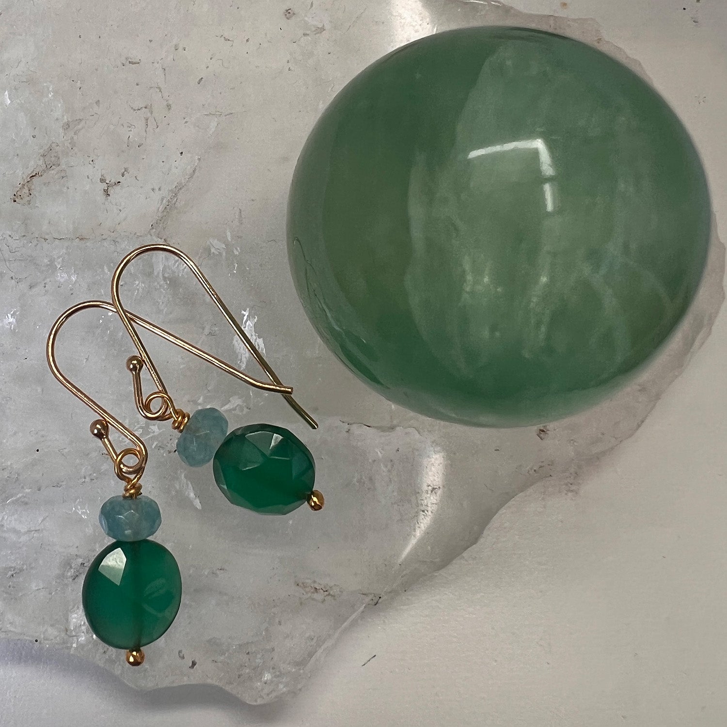 Round Green Onyx And Apatite Earrings