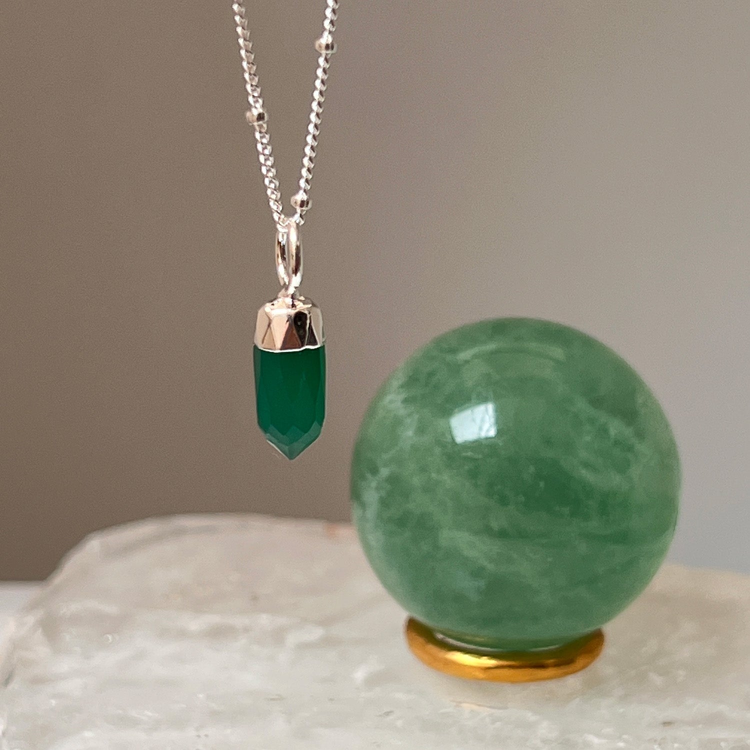 Mini Point Green Onyx On Sterling Silver