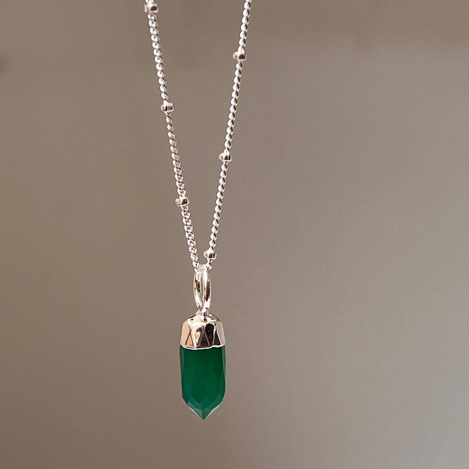 Mini Point Green Onyx On Sterling Silver