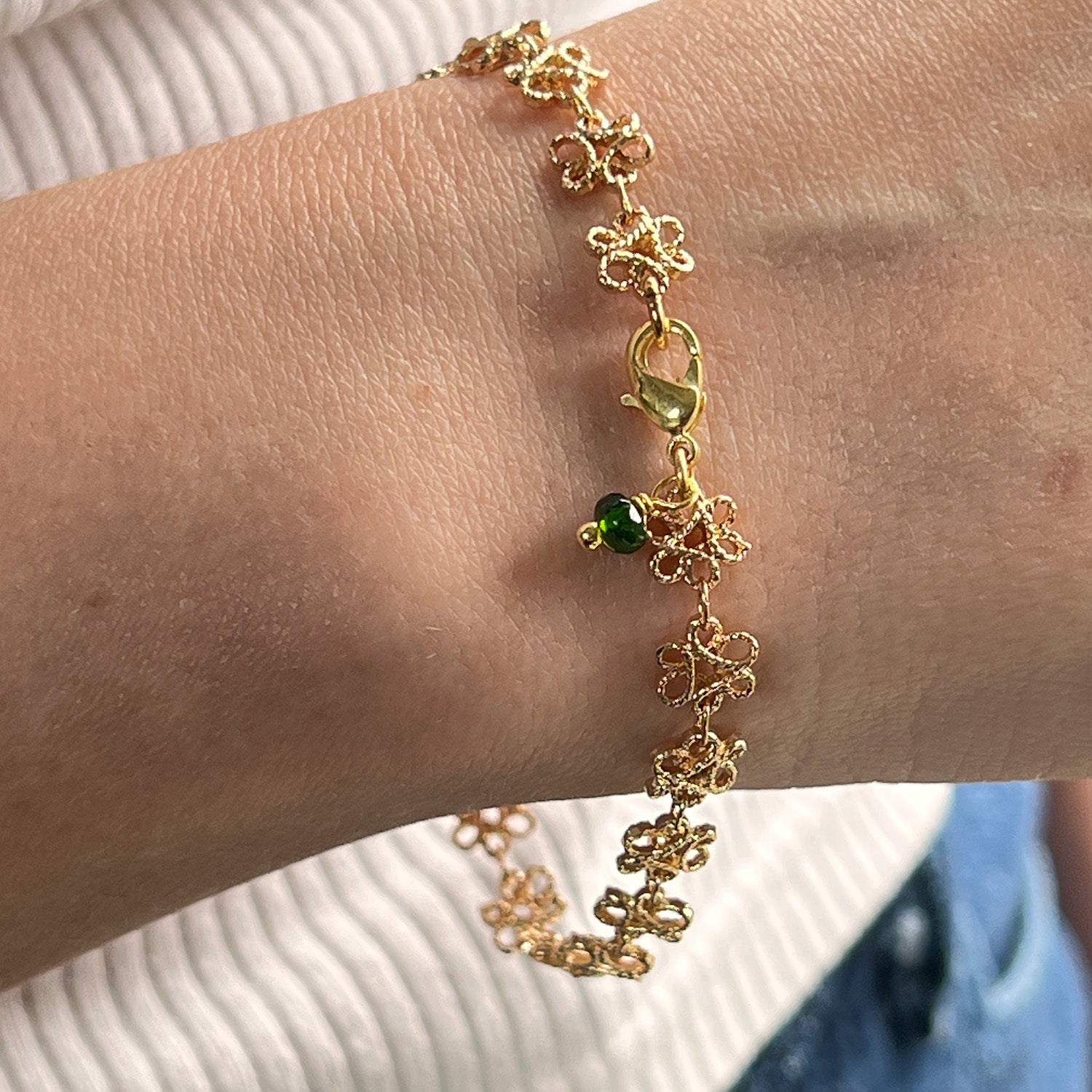 Infinity Bracelet With Opal, Ruby Or Green Diopside