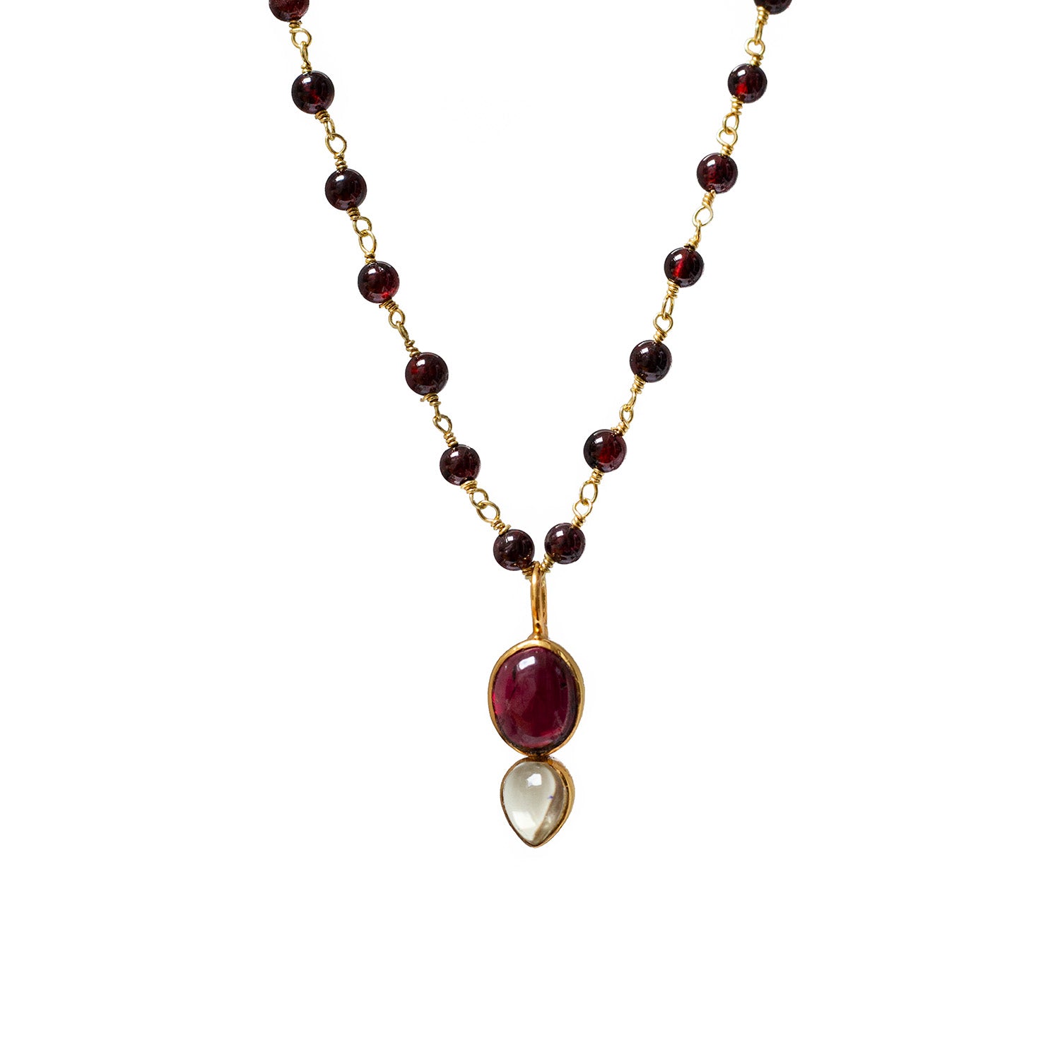 Shakti Garnet And Citrine Pendant On Short Garnet Rosary