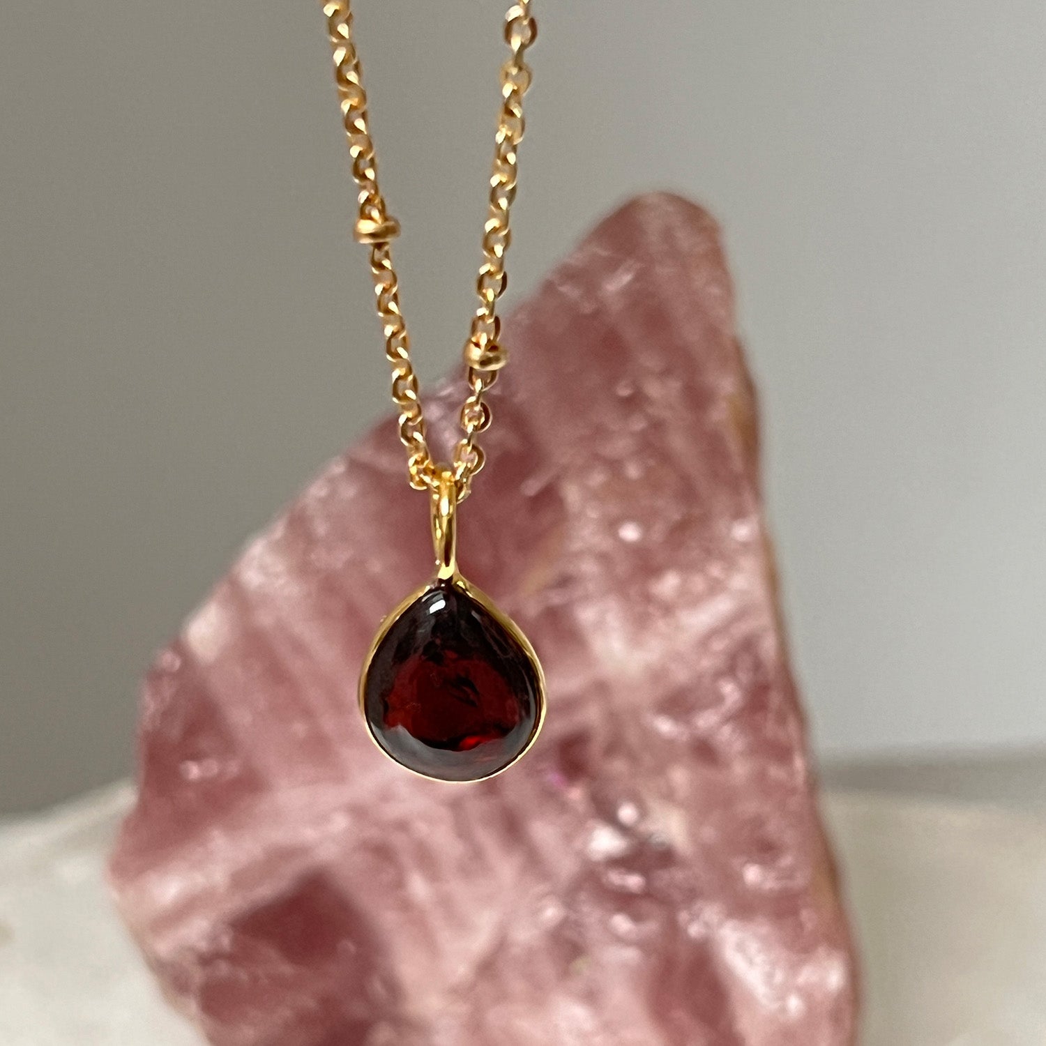 Julia Smooth Garnet Drop on Short Satellite Chain