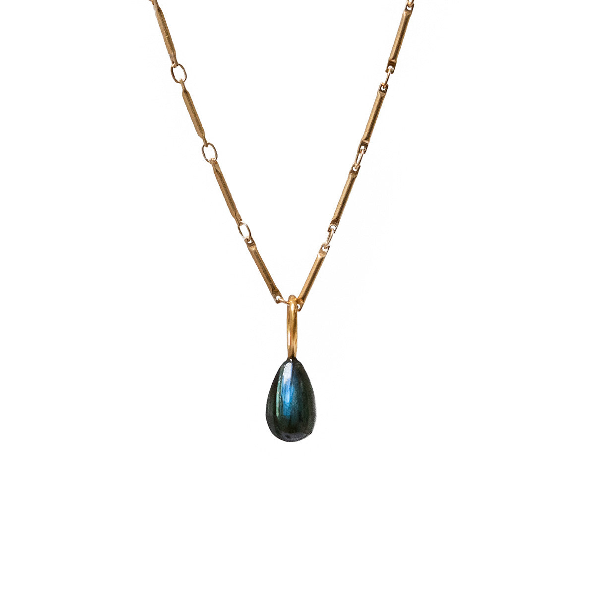 Labradorite Pear Drop Pendant — Long Tula Chain