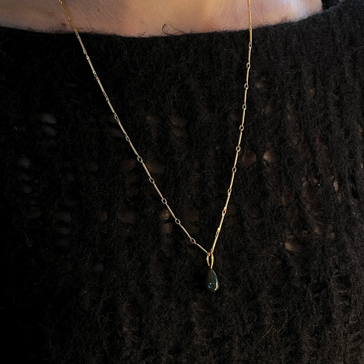 Labradorite Pear Drop Pendant — Long Tula Chain