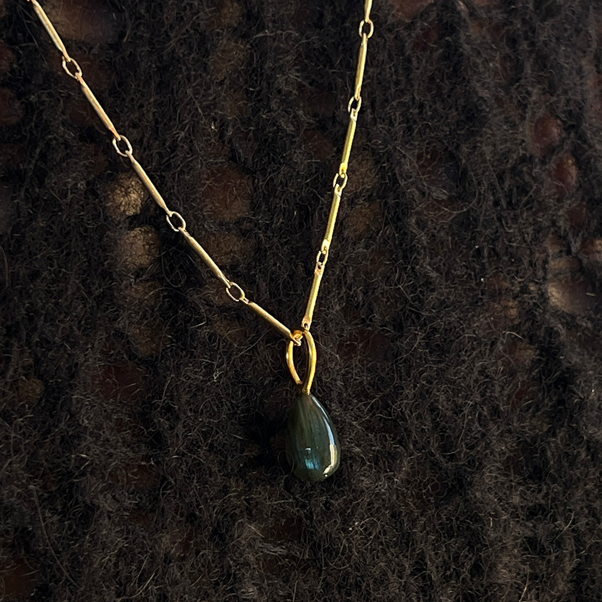 Labradorite Pear Drop Pendant — Long Tula Chain