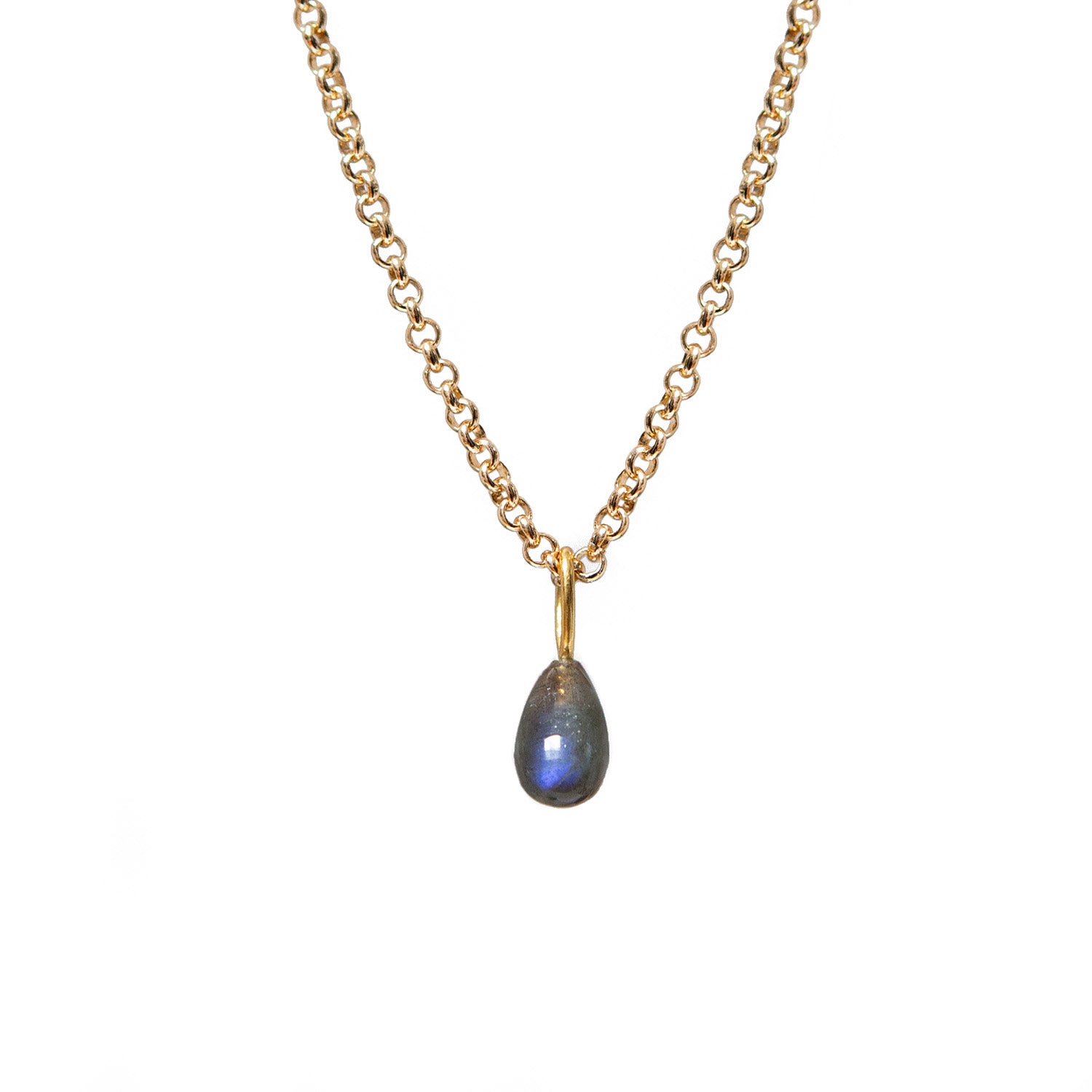 Labradorite Drop Pendant On Long Baby Belcher Chain