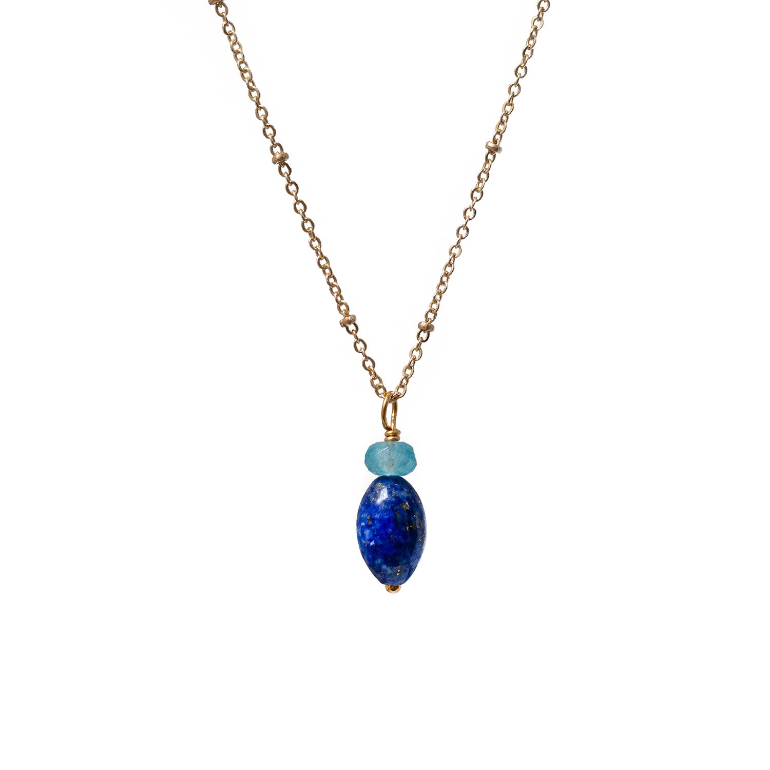Lapis Lazuli And Apatite Pendant On Short Satellite Chain