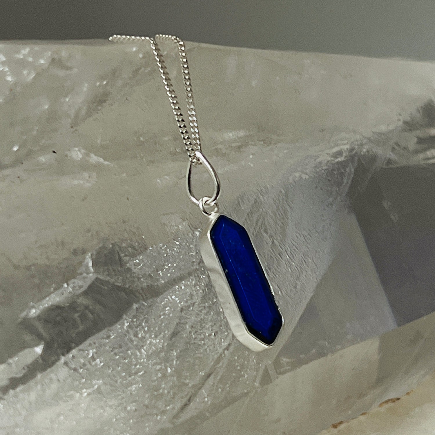 Geometric Lapis Pendant — Sterling Silver