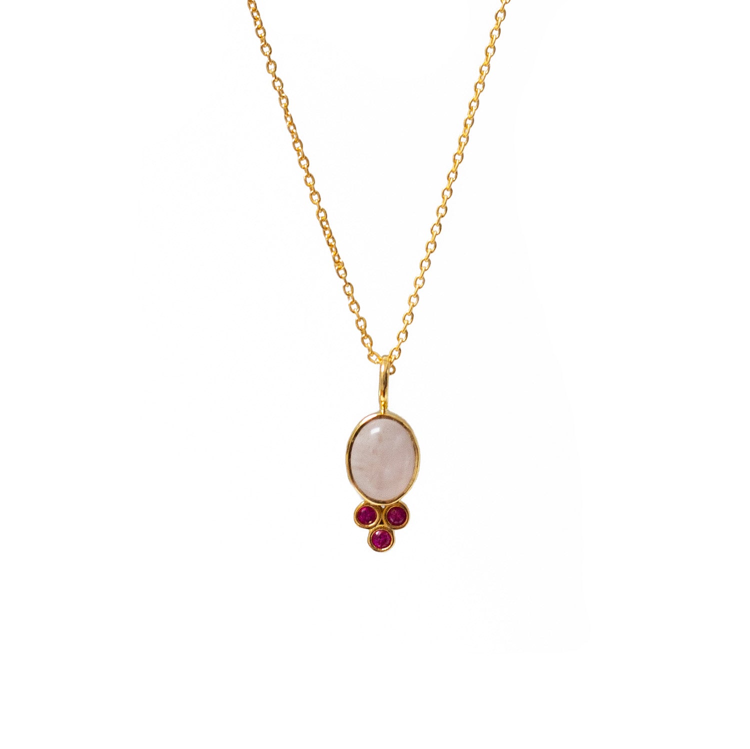 Lela Strawberry Quartz & Pink Zircon Necklace On Simple Chain