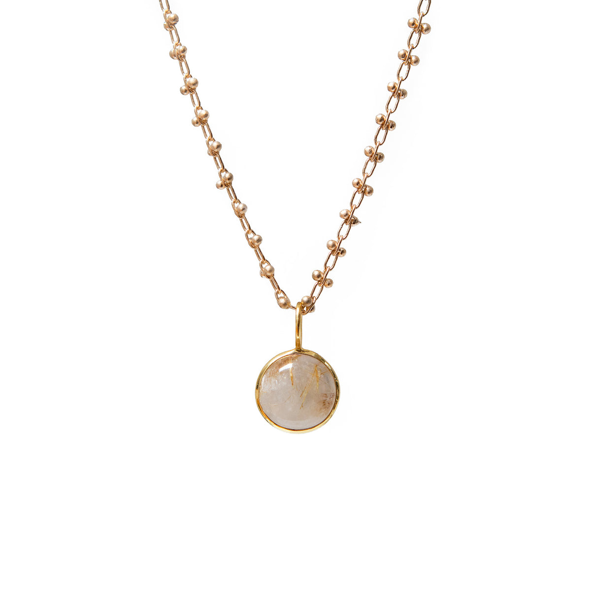 Unique Golden Rutile Quartz Pendant On Long Bula Chain