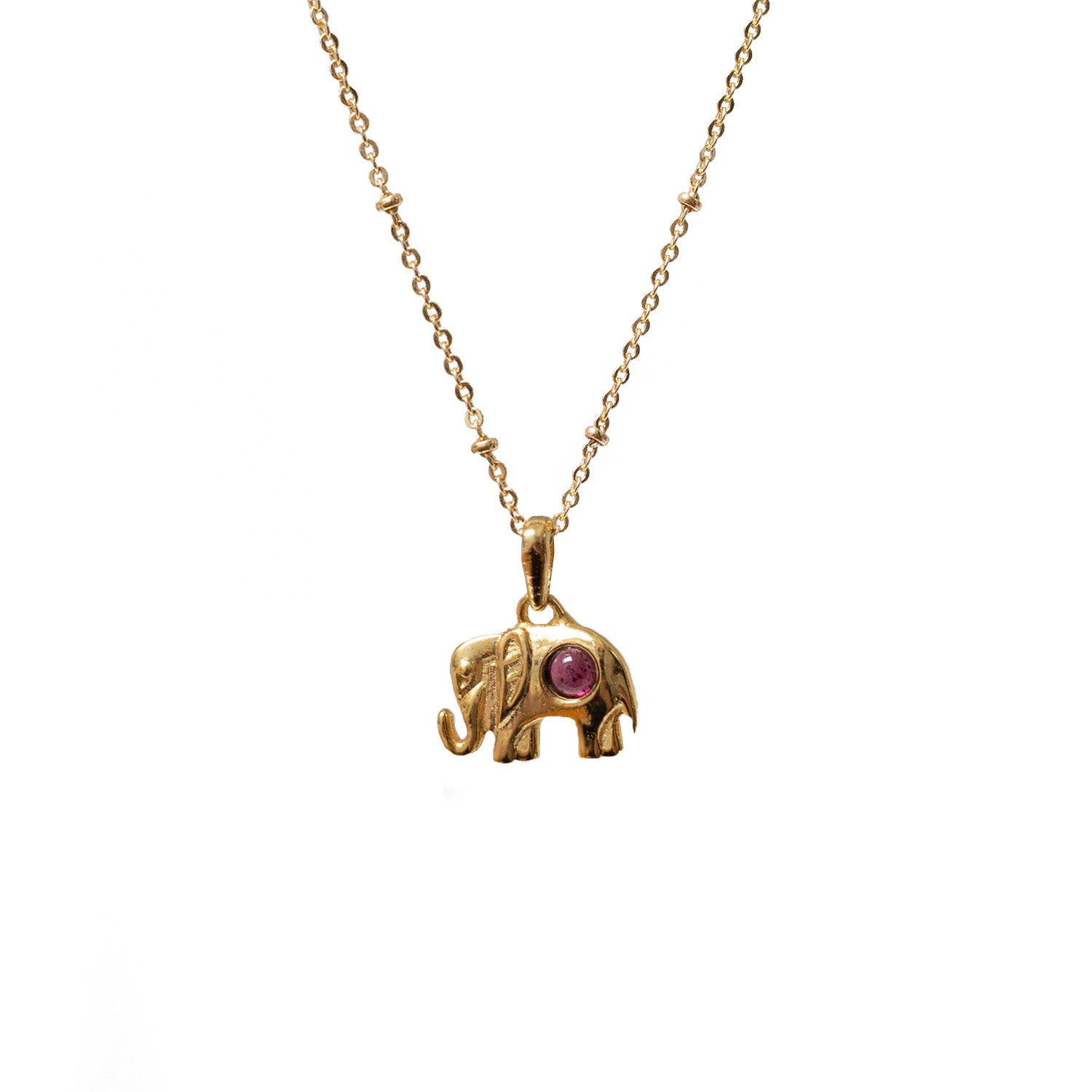 Lucky Elephant Charm With Garnet On Short Satellite Chain