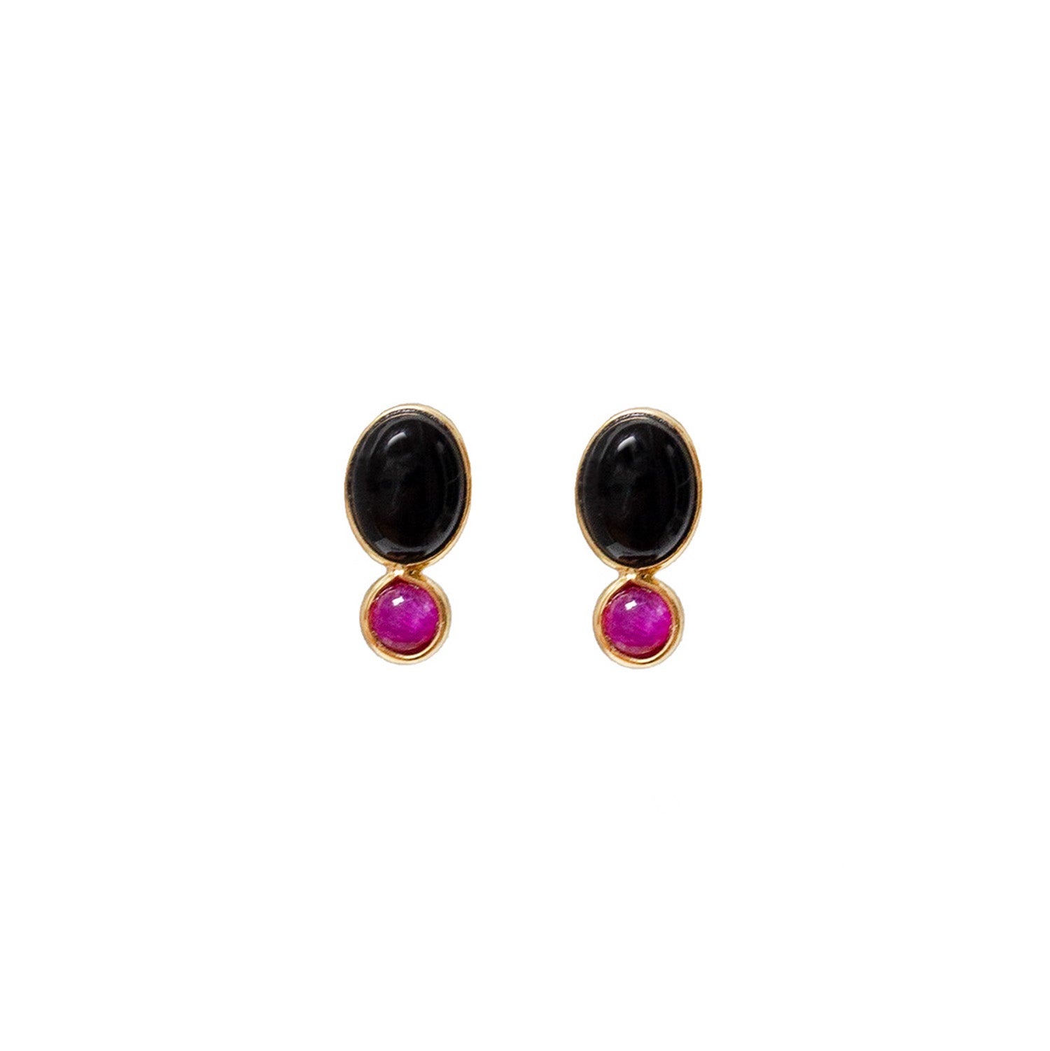 Manis Two Stone Black Onyx & Ruby Earrings