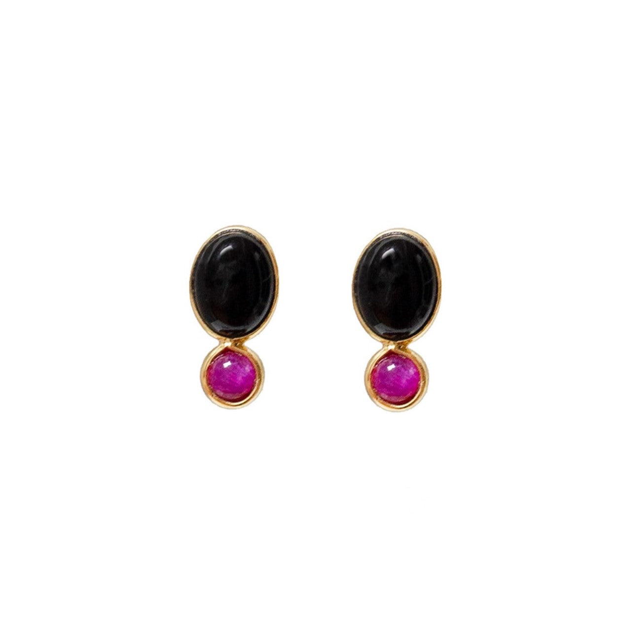 Manis Two Stone Black Onyx & Ruby Earrings