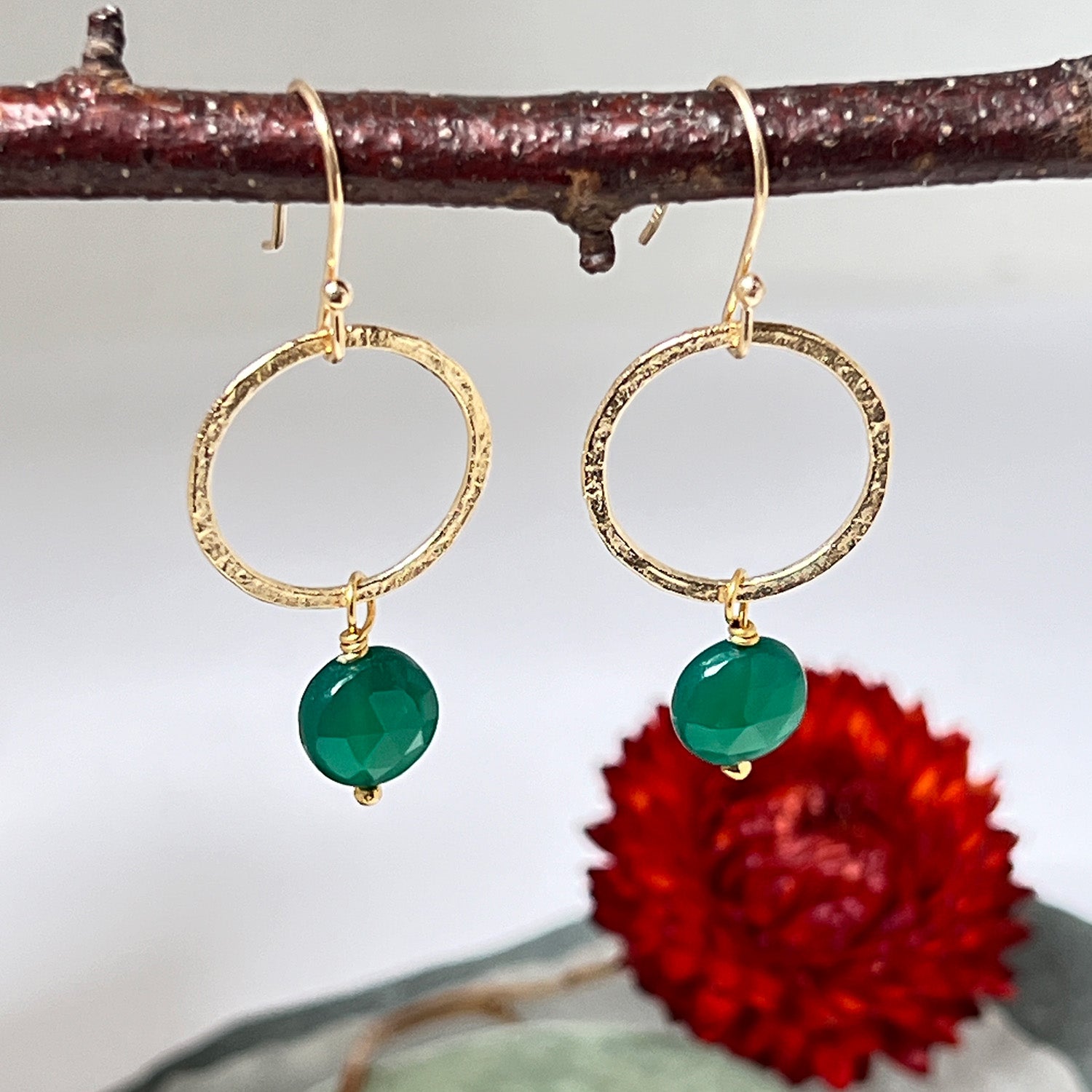 Margaret Earrings Green Onyx With Vermeil Hooks