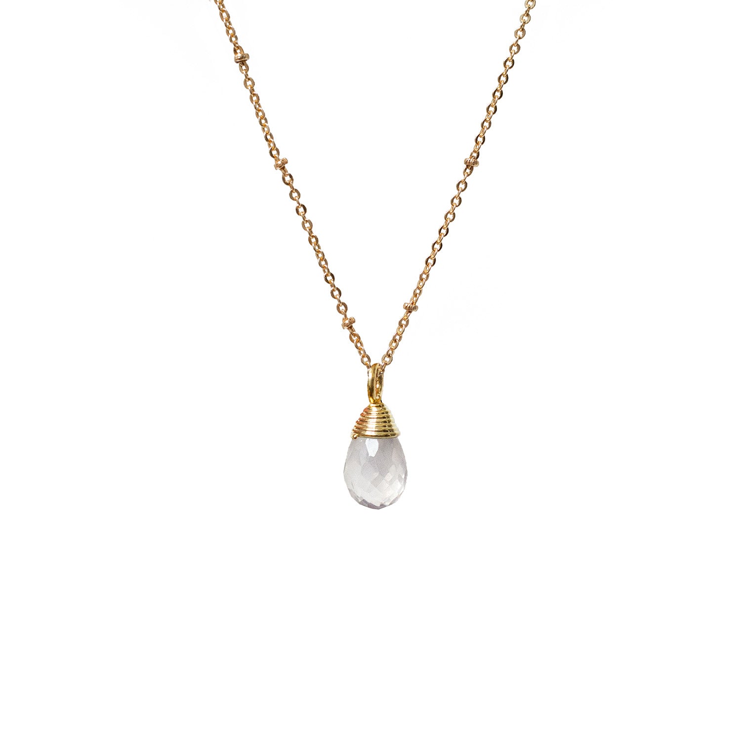 Natural Ice Quartz Crystal Faceted Drop On Short Satellite Chain