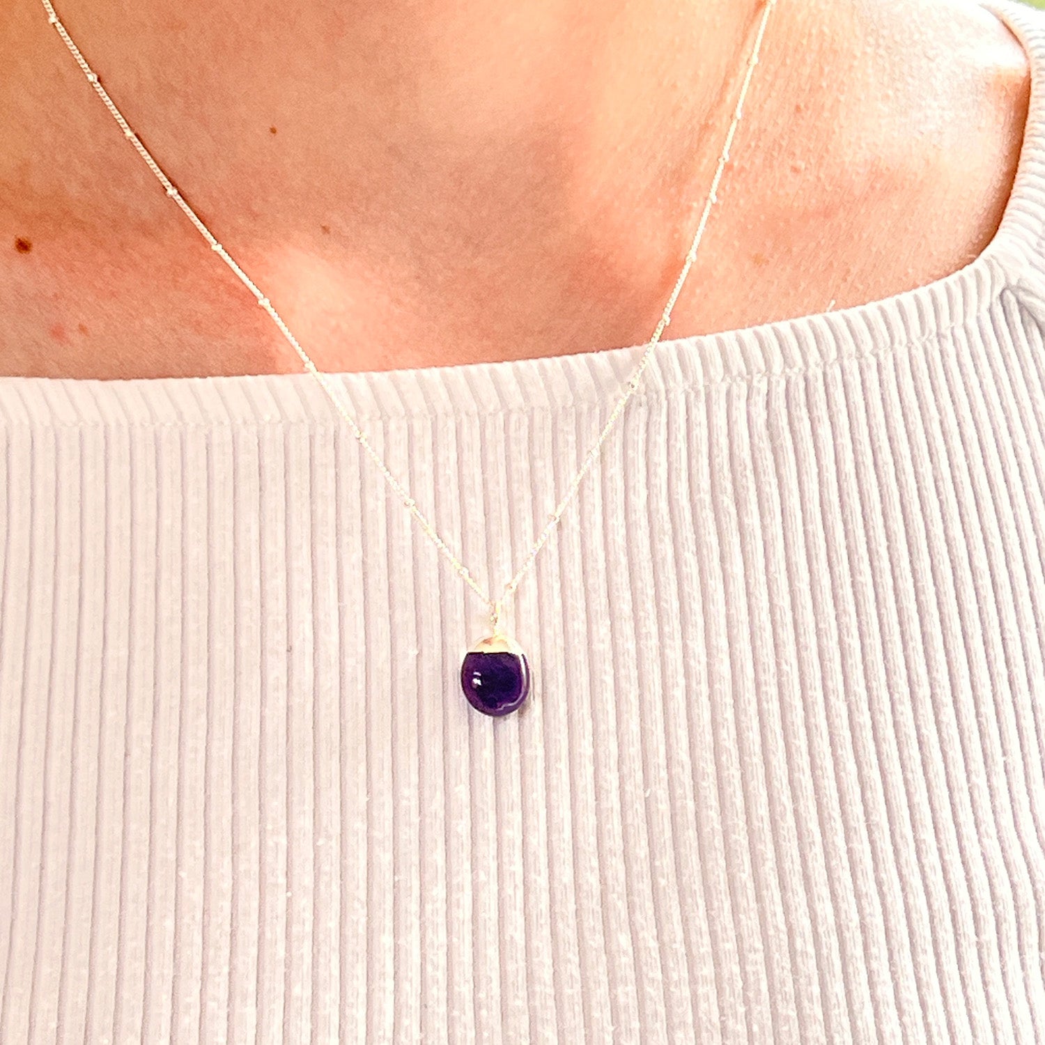 Mini Pebble Pendant Amethyst On Sterling Silver