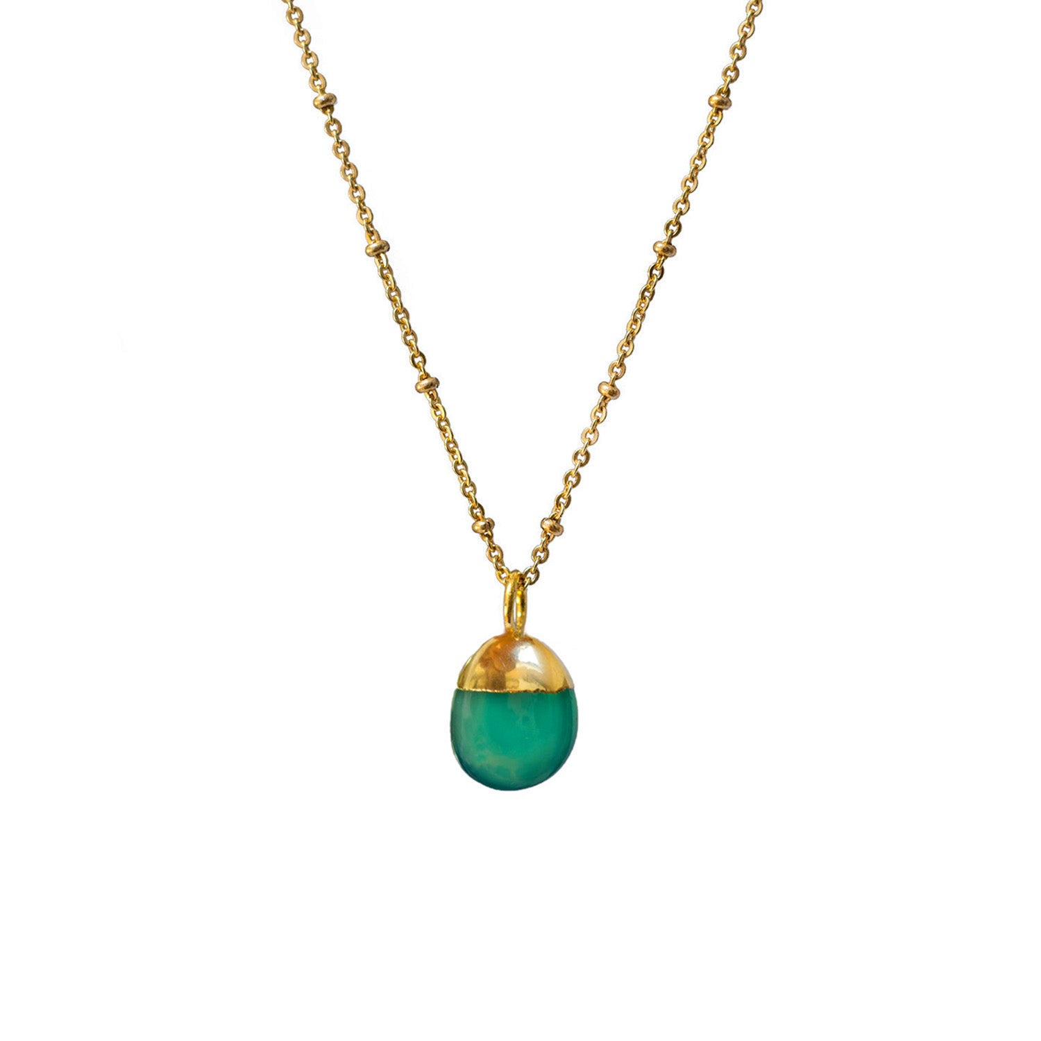 Mini Pebble Pendant Green Onyx On Short Satellite Chain