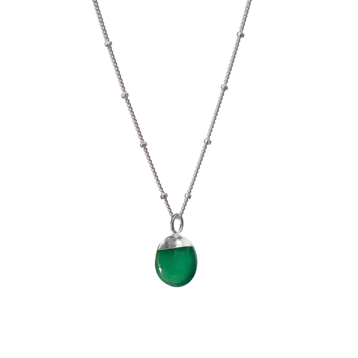 Mini Pebble Pendant Green Onyx On Sterling Silver