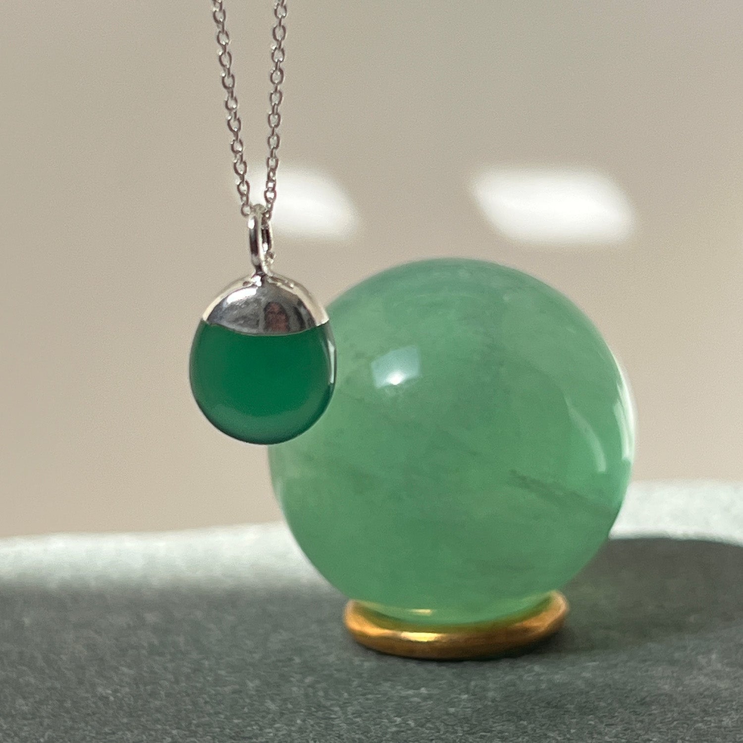 Mini Pebble Pendant Green Onyx On Sterling Silver