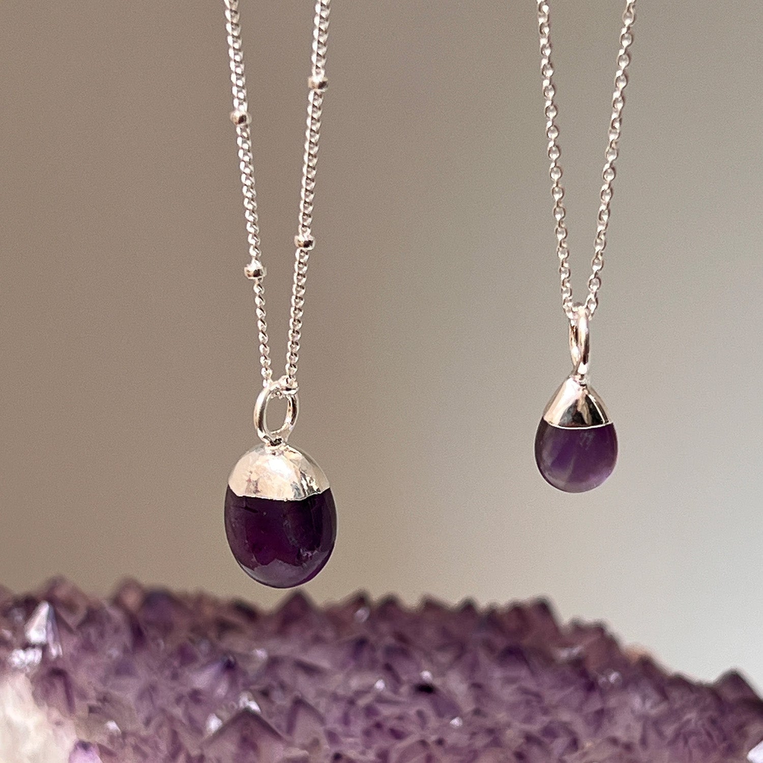 Mini Pebble Pendant Amethyst On Sterling Silver