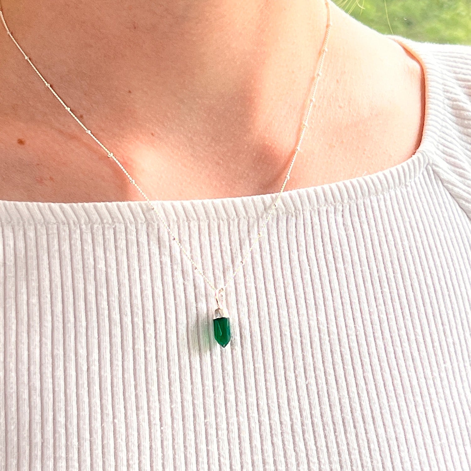 Mini Point Green Onyx On Sterling Silver