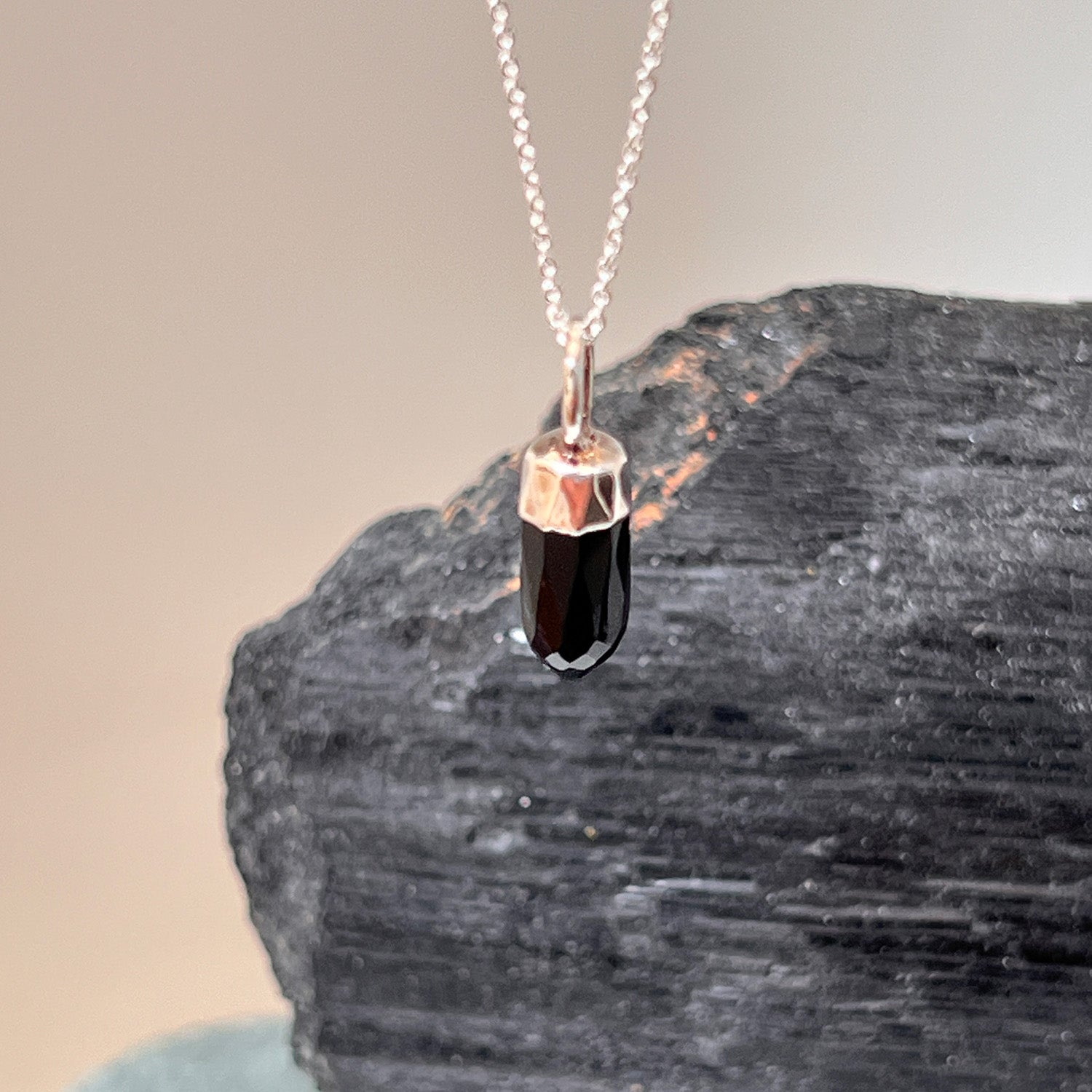 Mini Point Black Onyx Pendant On Sterling Silver
